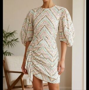 RHODE Pastel Patterned Puff Sleeve Mini Dress